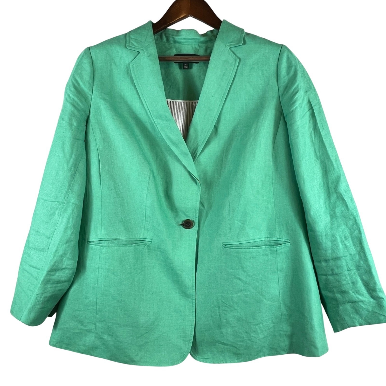 Talbots Plus 14w Green 100% Linen Blazer Coastal Preppy Classic Jacket Old Money
